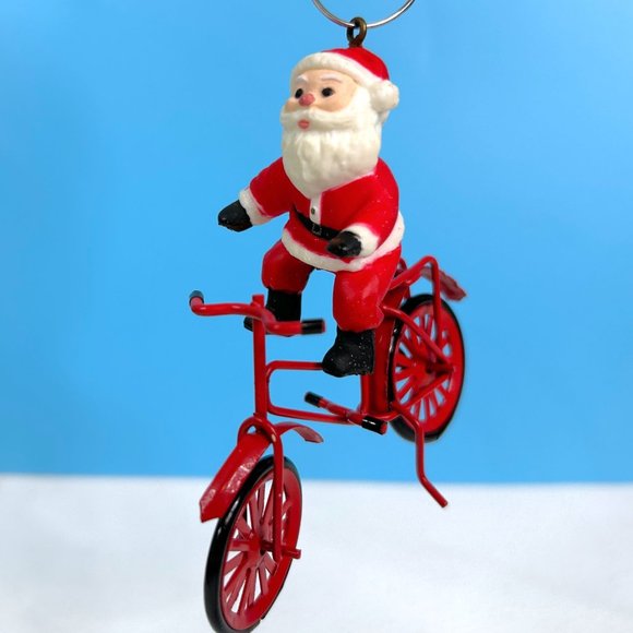 Vintage Santa Claus On Bicycle 3.5" Metal & Plastic Christmas Tree Ornament - Picture 3 of 4